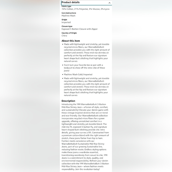 YMI's Junior Women's Mid-Rise 3-Button Wannabettabutt Skinny Jeans - Picture 2 of 7